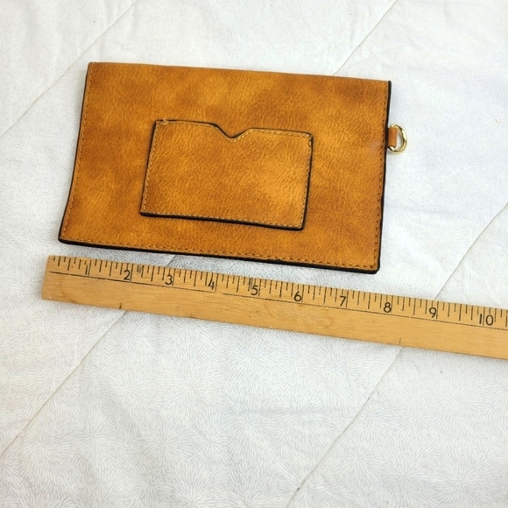 Tan Faux Leather Small Clutch Gold Closure 5 x 7 1/2 Classic Minimalist festival - Picture 3 of 6